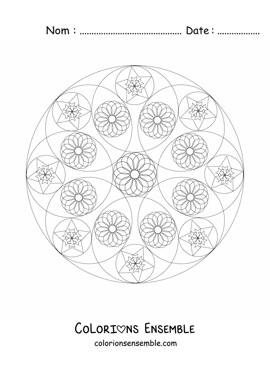 Image à colorier d'un mandala circulaire avec des formes géométriques