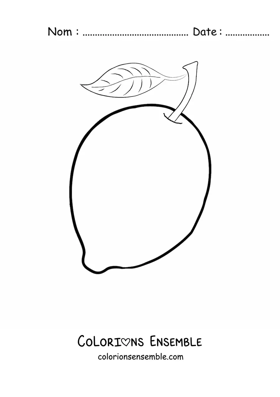Image à colorier d’un citron entier avec une feuille