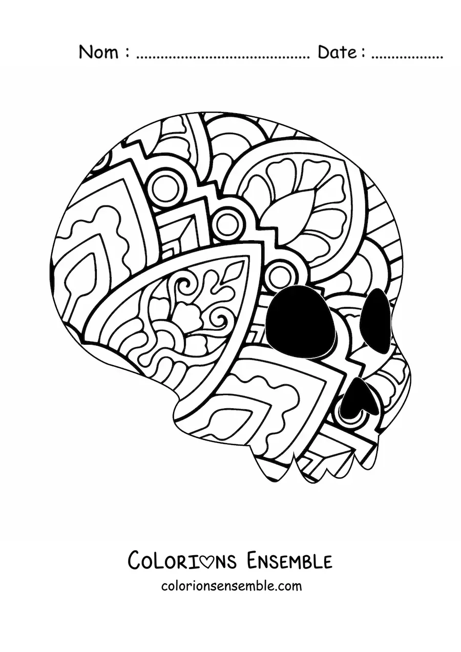 Image à colorier d'un mandala de crâne facile