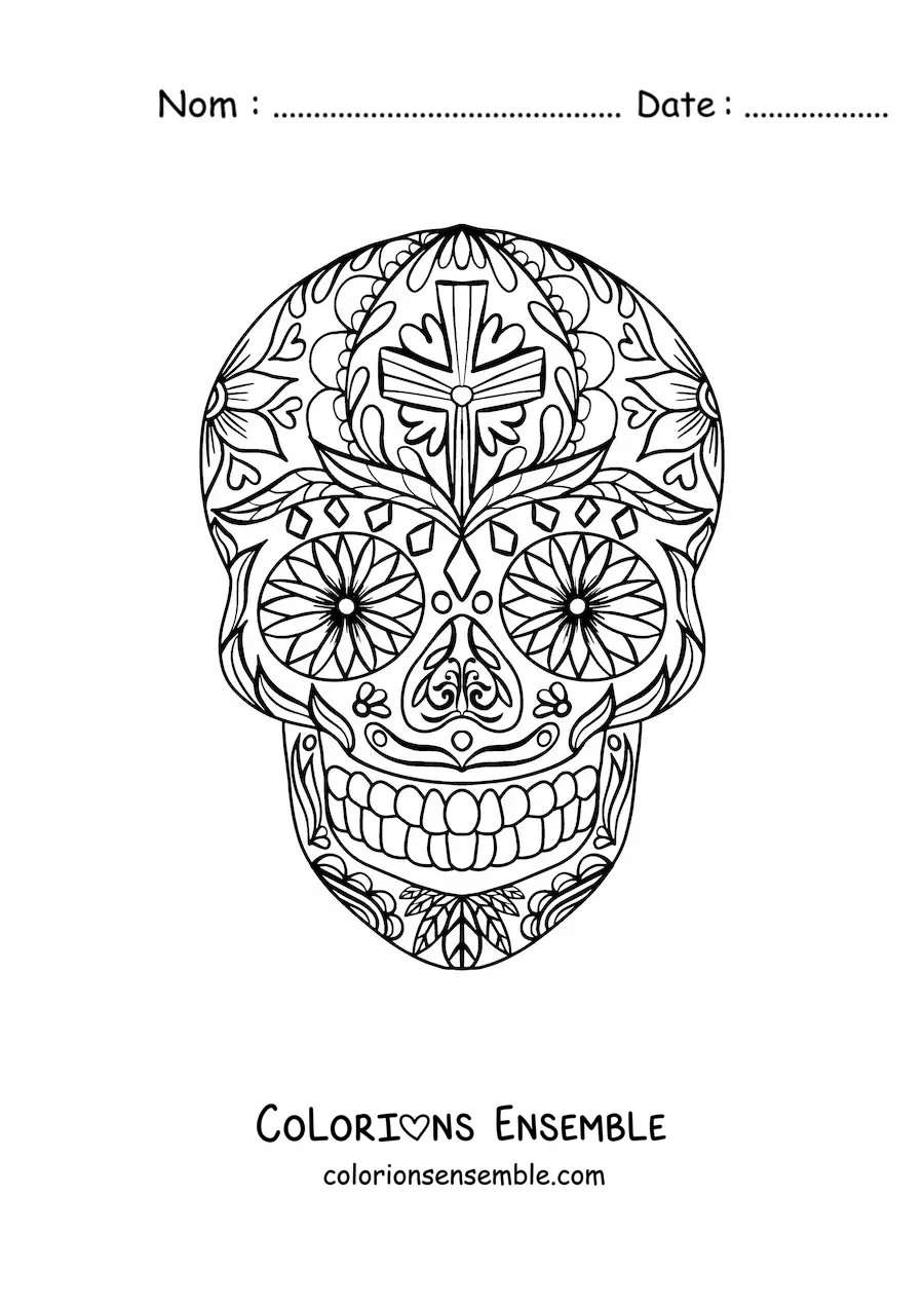 Image à colorier d'un mandala de crâne mexicain