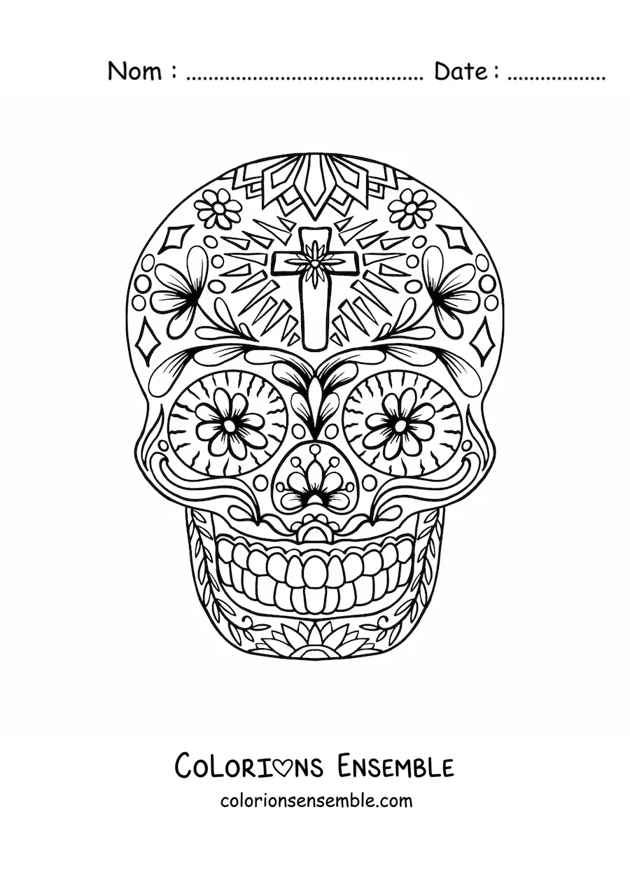 Image à colorier d'un mandala de crâne mexicain