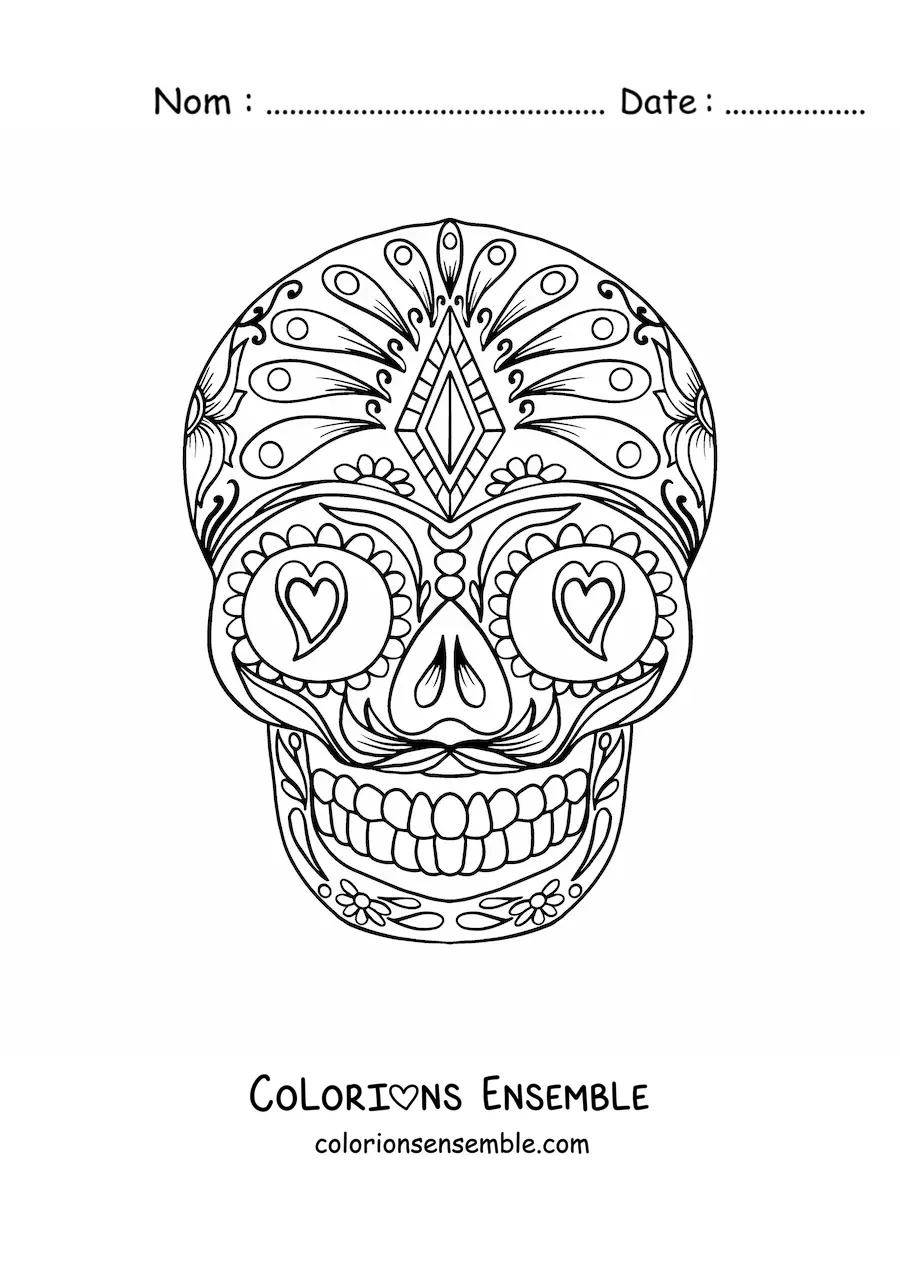 Image à colorier d'un mandala de crâne mexicain