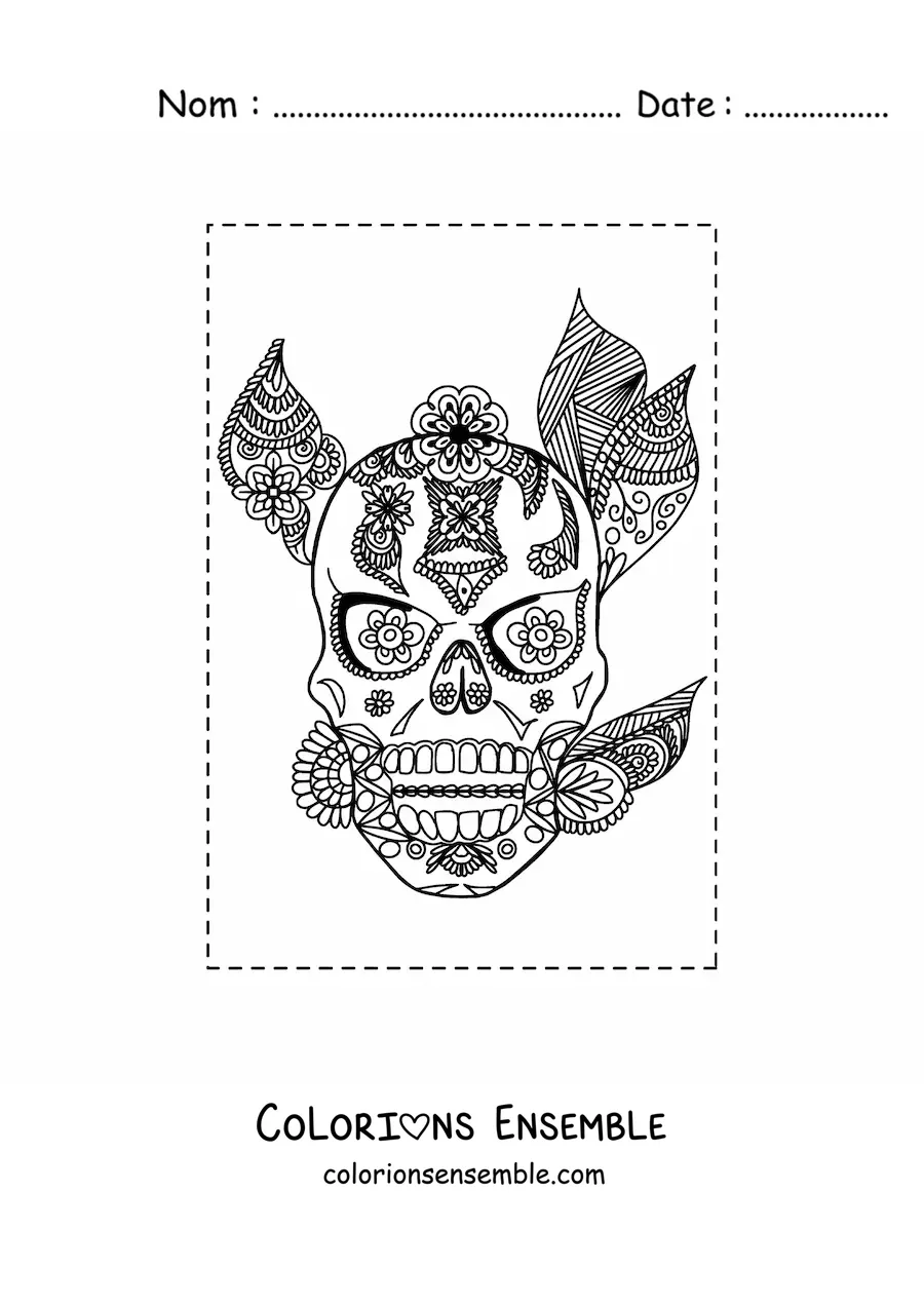 Image à colorier d'un mandala de crâne dans le style Zentangle