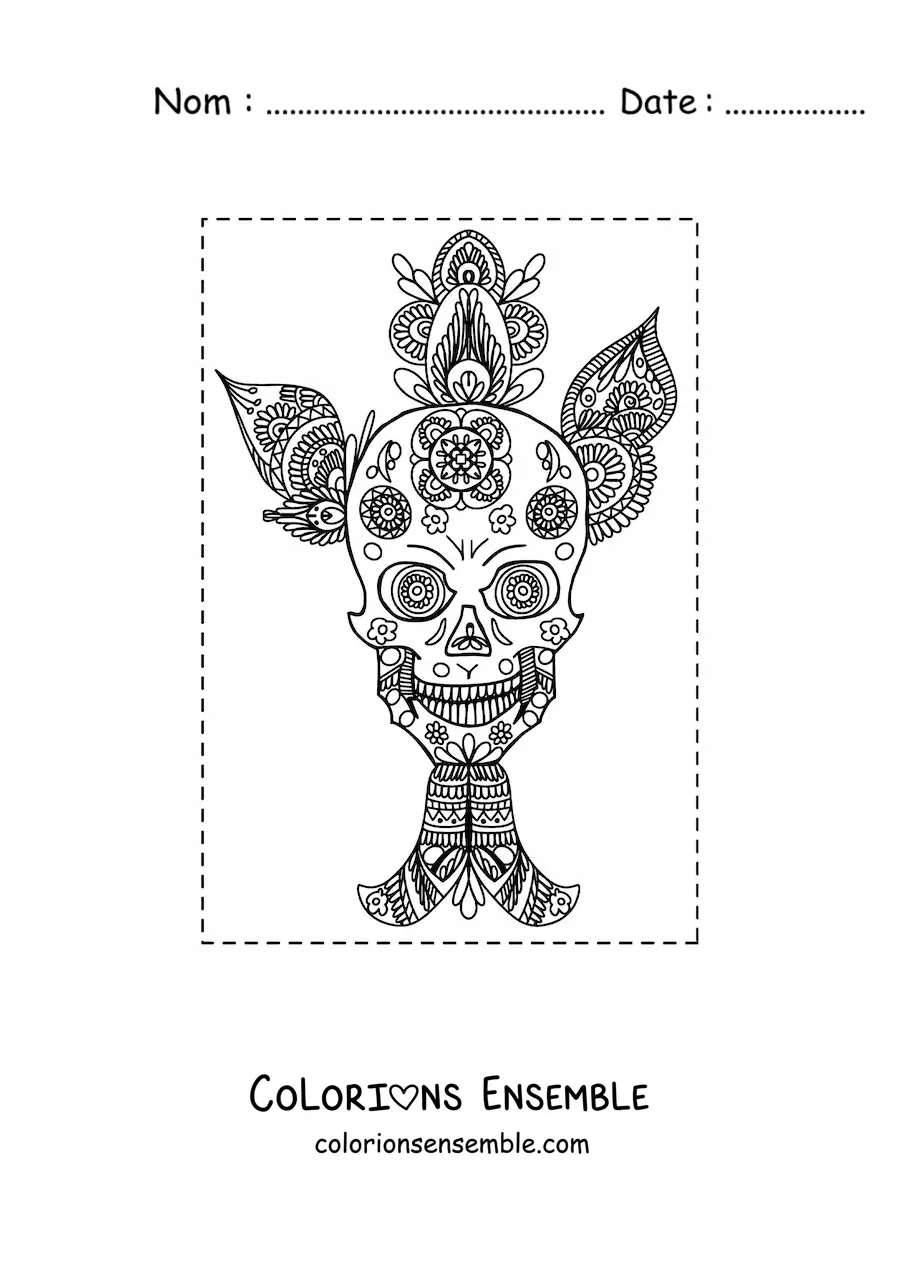 Image à colorier d'un mandala de crâne dans le style Zentangle