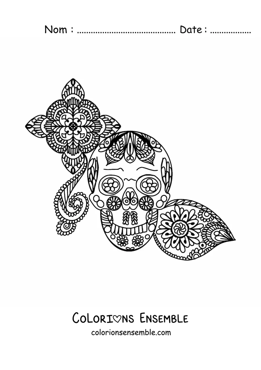Image à colorier d'un mandala de crâne dans le style Zentangle