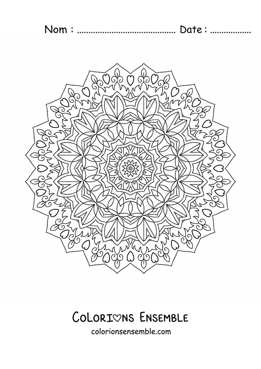 Image à colorier d'un mandala indien difficile