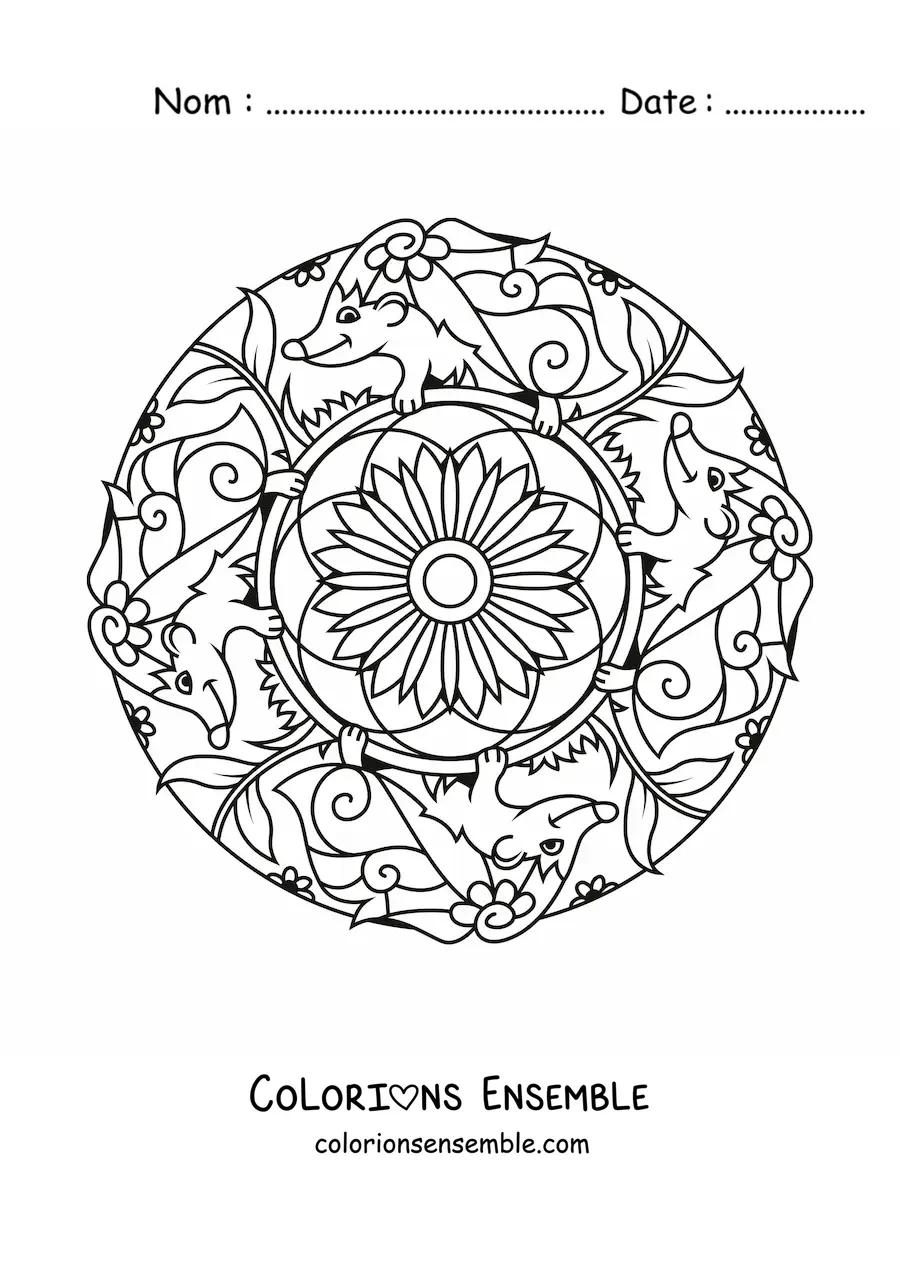 Image à colorier d'un mandala de porcs-épics