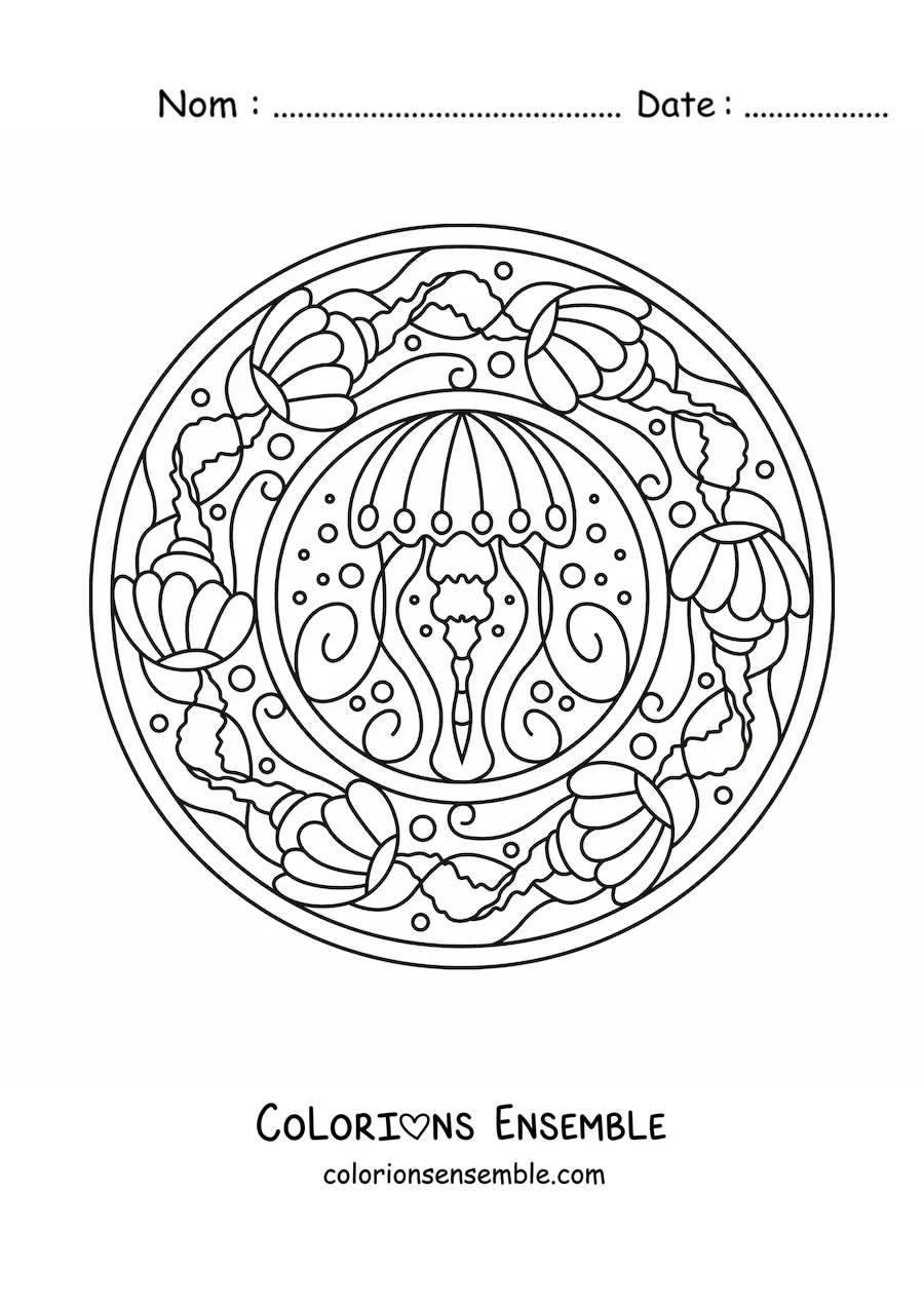 Image à colorier d'un mandala de méduse