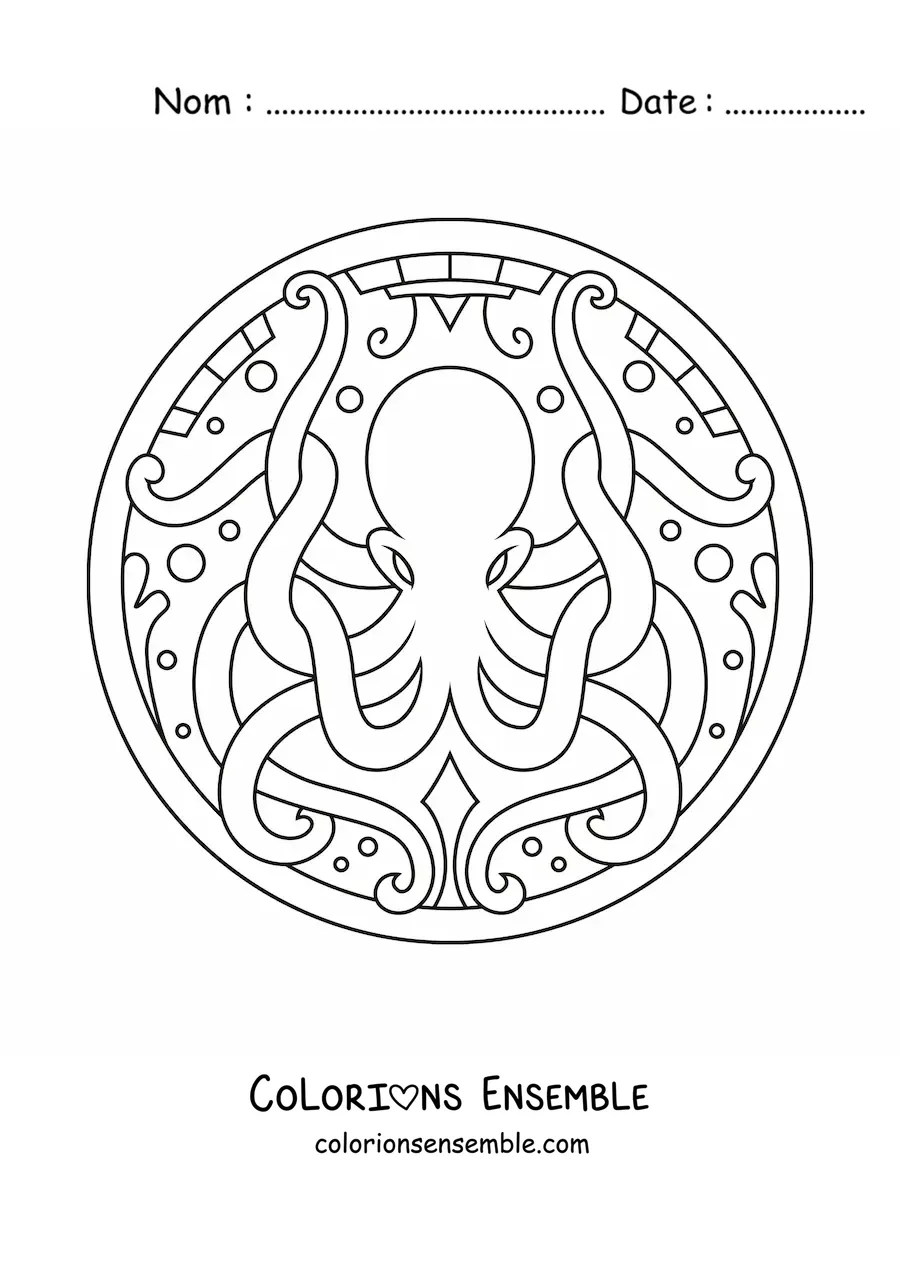 Image à colorier d'un mandala de poulpe
