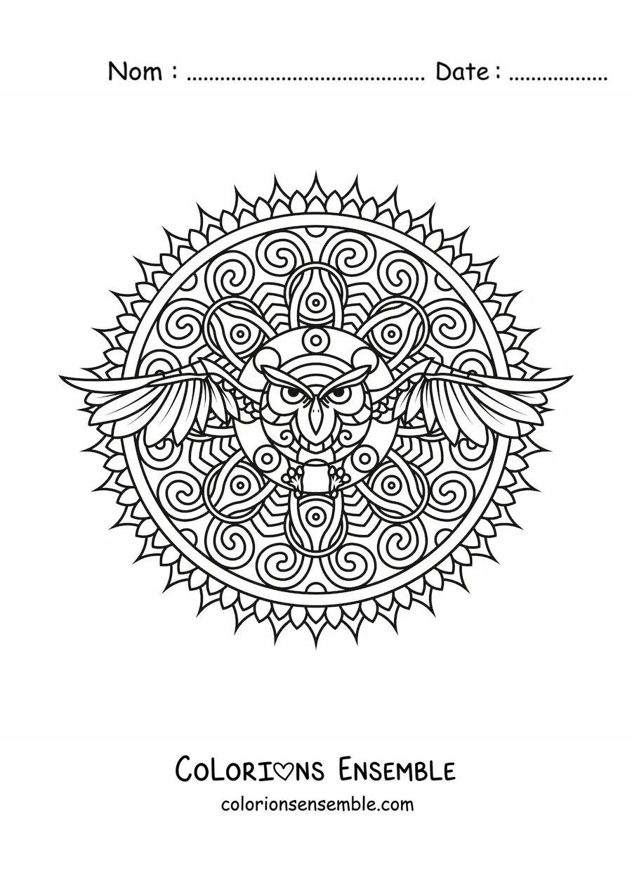 Image à colorier d'un mandala de hibou