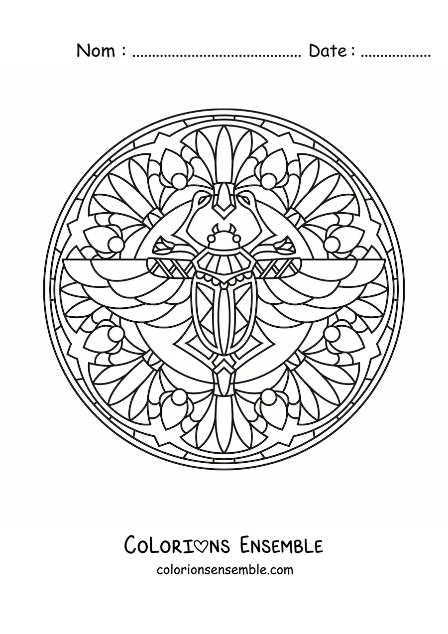 Image à colorier d'un mandala de scarabée