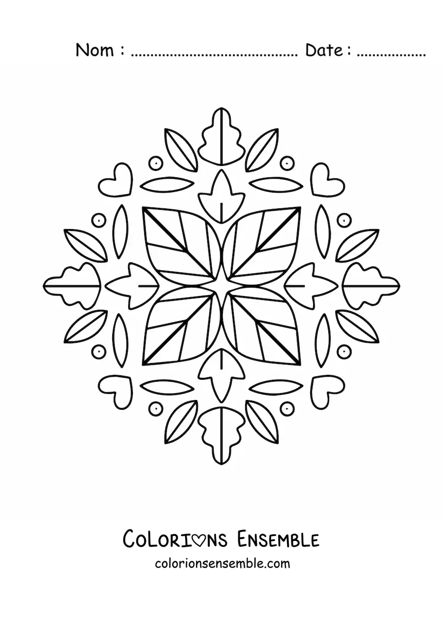 Image à colorier d'un mandala avec des feuilles d'automne