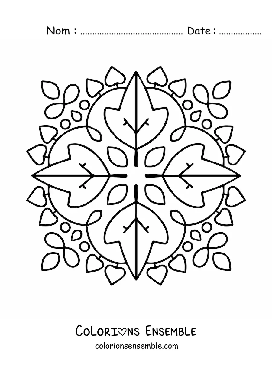 Image à colorier d'un mandala avec des feuilles d'automne