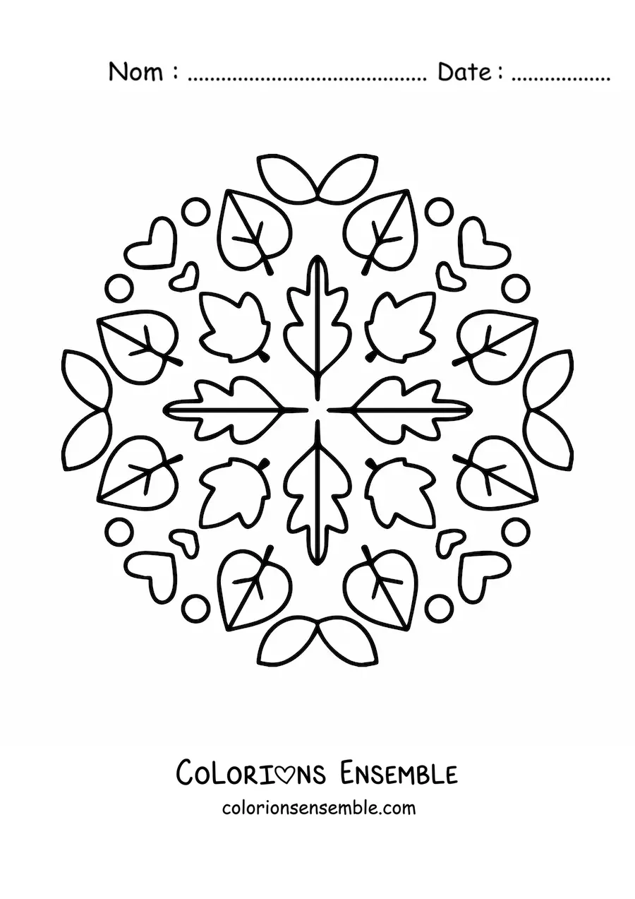 Image à colorier d'un mandala avec des feuilles d'automne