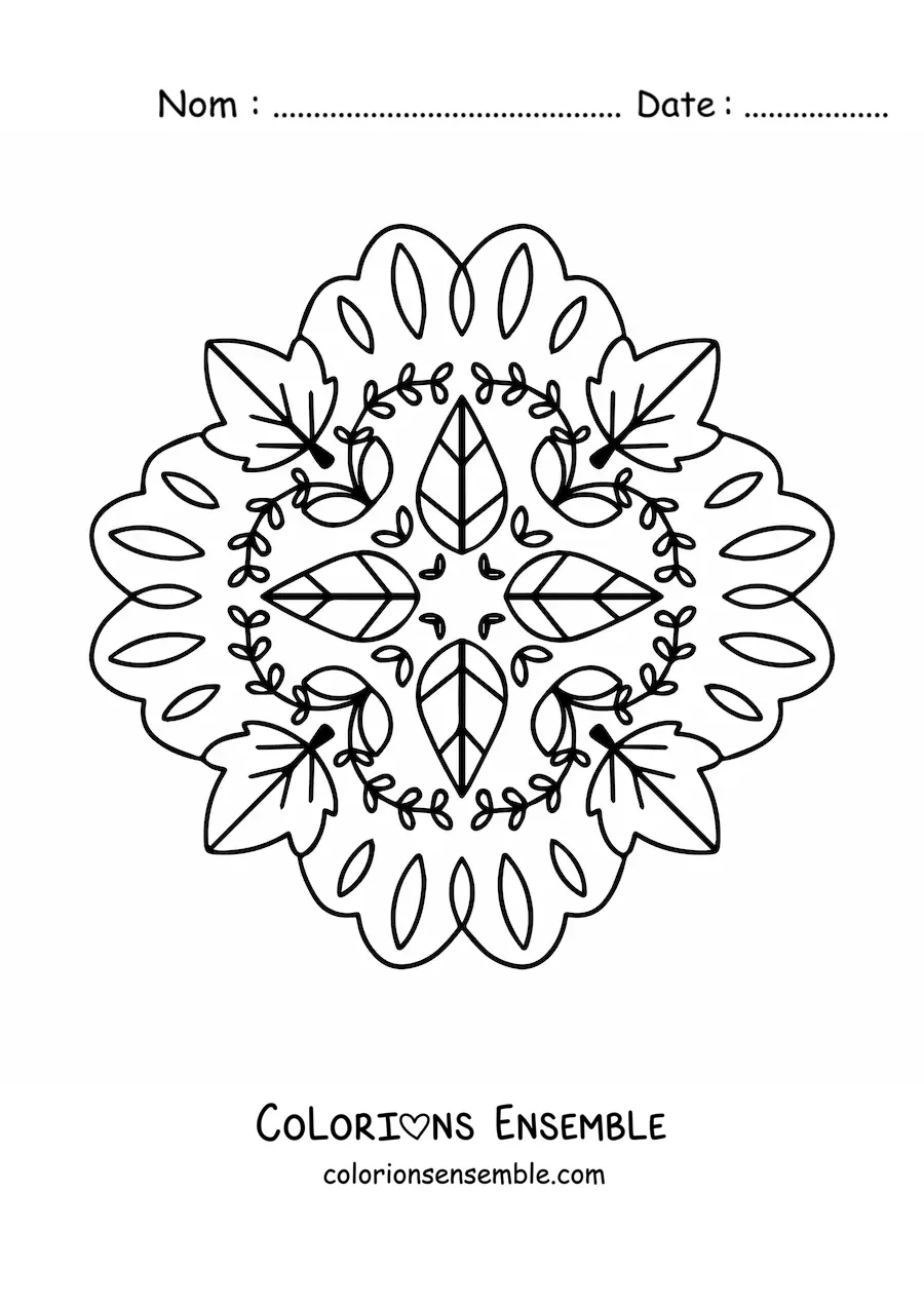 Image à colorier d'un mandala avec des feuilles d'automne