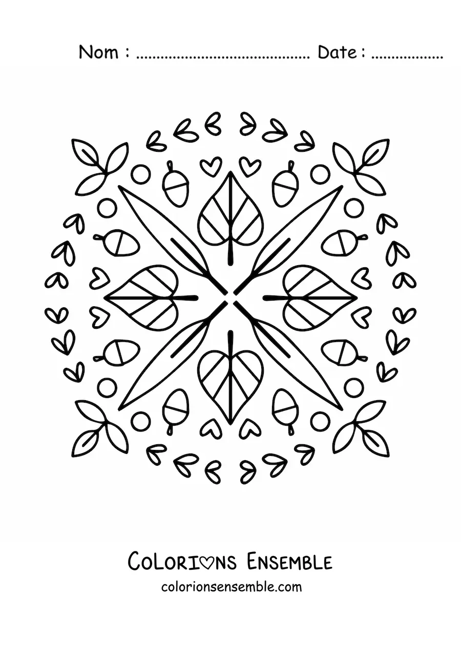 Image à colorier d'un mandala avec des feuilles d'automne
