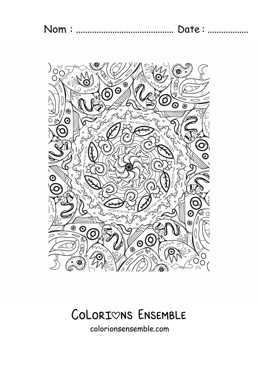 Image à colorier d'un mandala de feuilles dans le style Zentangle