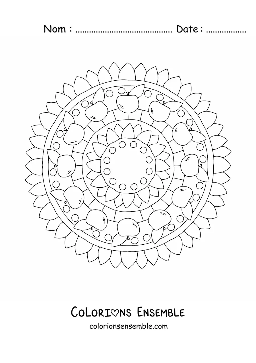 Image à colorier d'un mandala de pommes