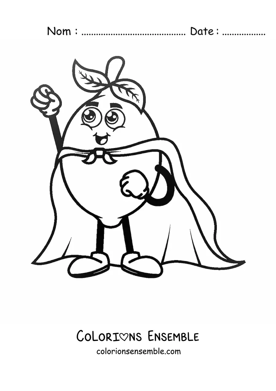 Image à colorier d’un citron rigolo habillé en super-héros