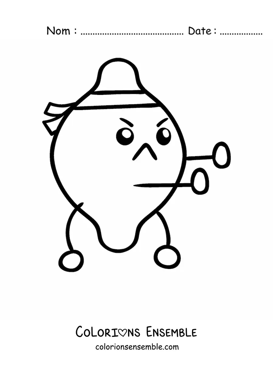 Image à colorier d’un citron rigolo habillé en karatéka