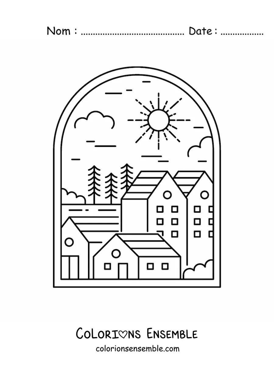 Image à colorier d'une petite ville