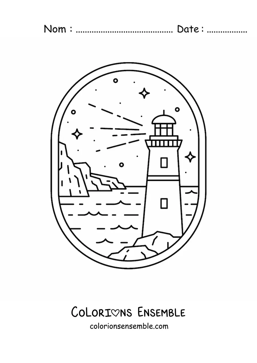 Image à colorier d'un paysage de mer avec un phare