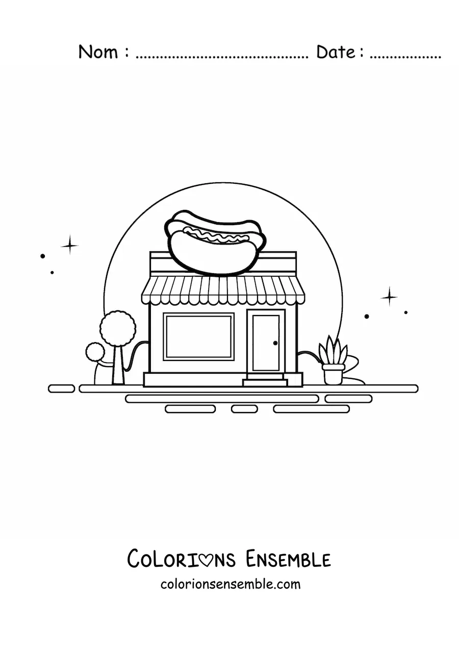 Image à colorier d'un stand de hot-dogs