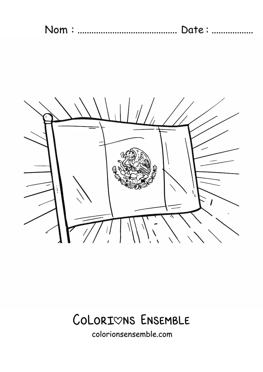 Image à colorier d'un drapeau du Mexique flottant sur un mât