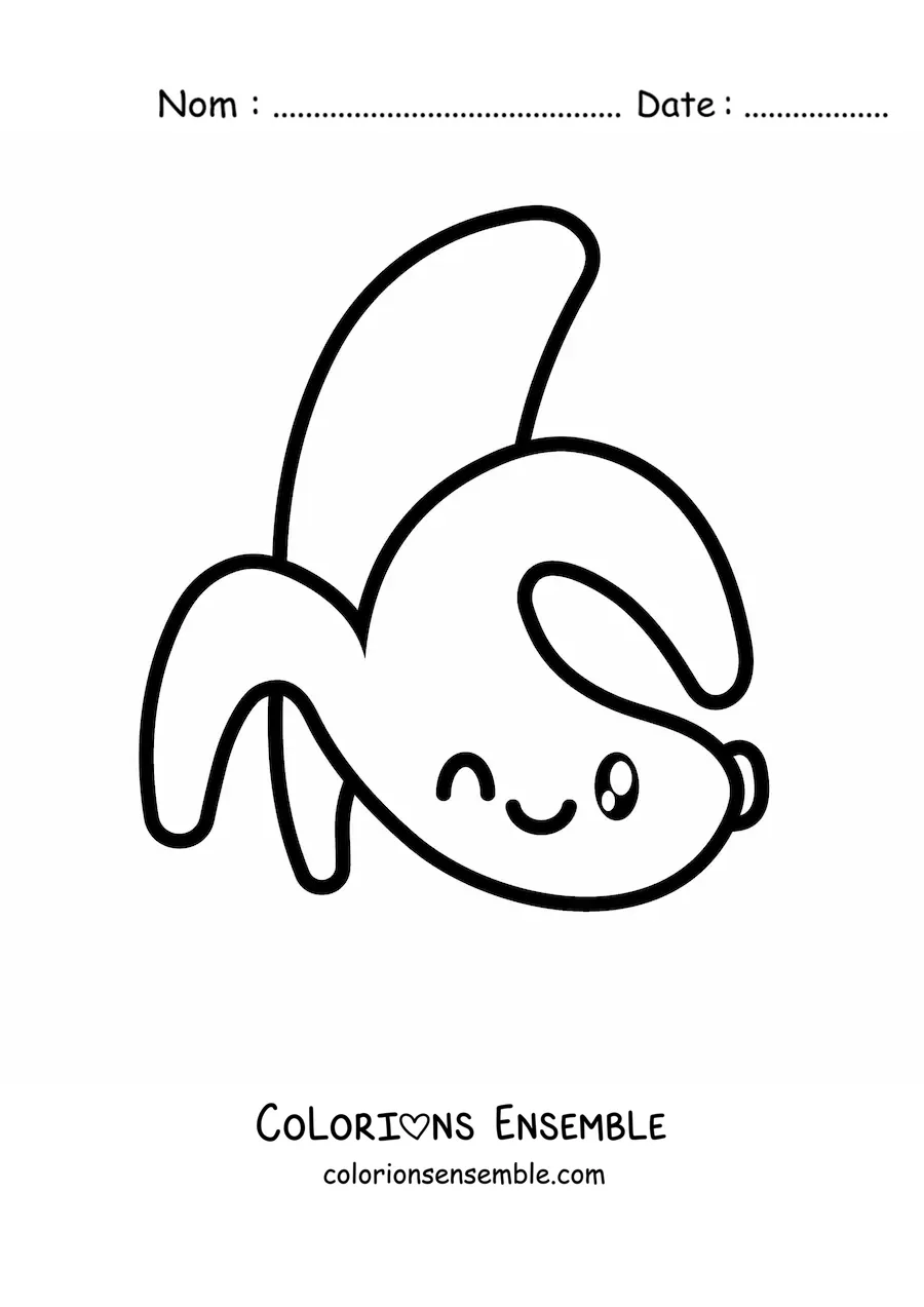 Image à colorier d’une banane kawaii qui fait un clin d’œil