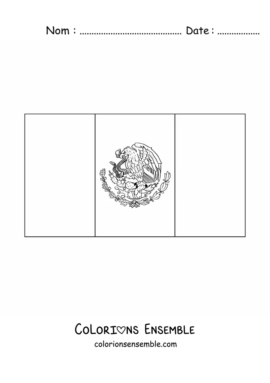Image à colorier du drapeau du Mexique à l'horizontale avec son blason