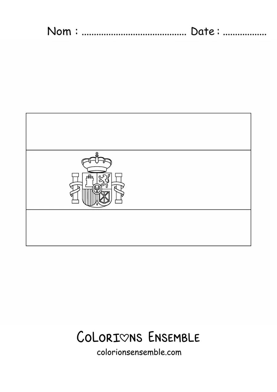 Image à colorier facile du drapeau de l'Espagne à l'horizontale avec ses armoiries