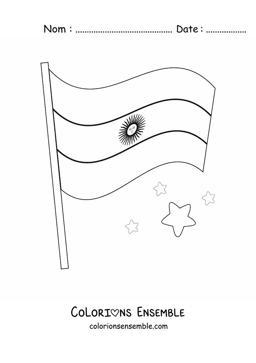 Image à colorier du drapeau de l'Argentine flottant sur un mât