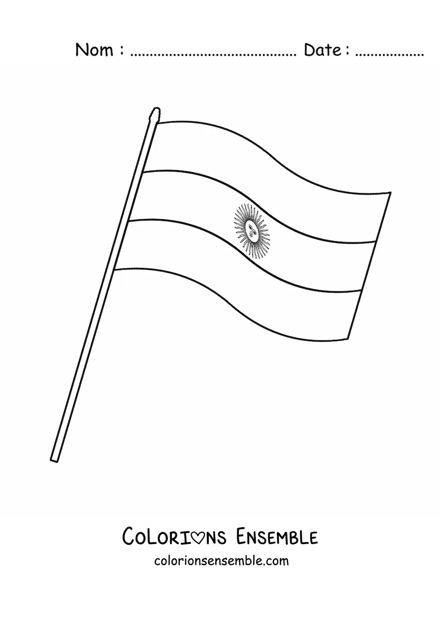 Image à colorier du drapeau de l'Argentine sur un mât