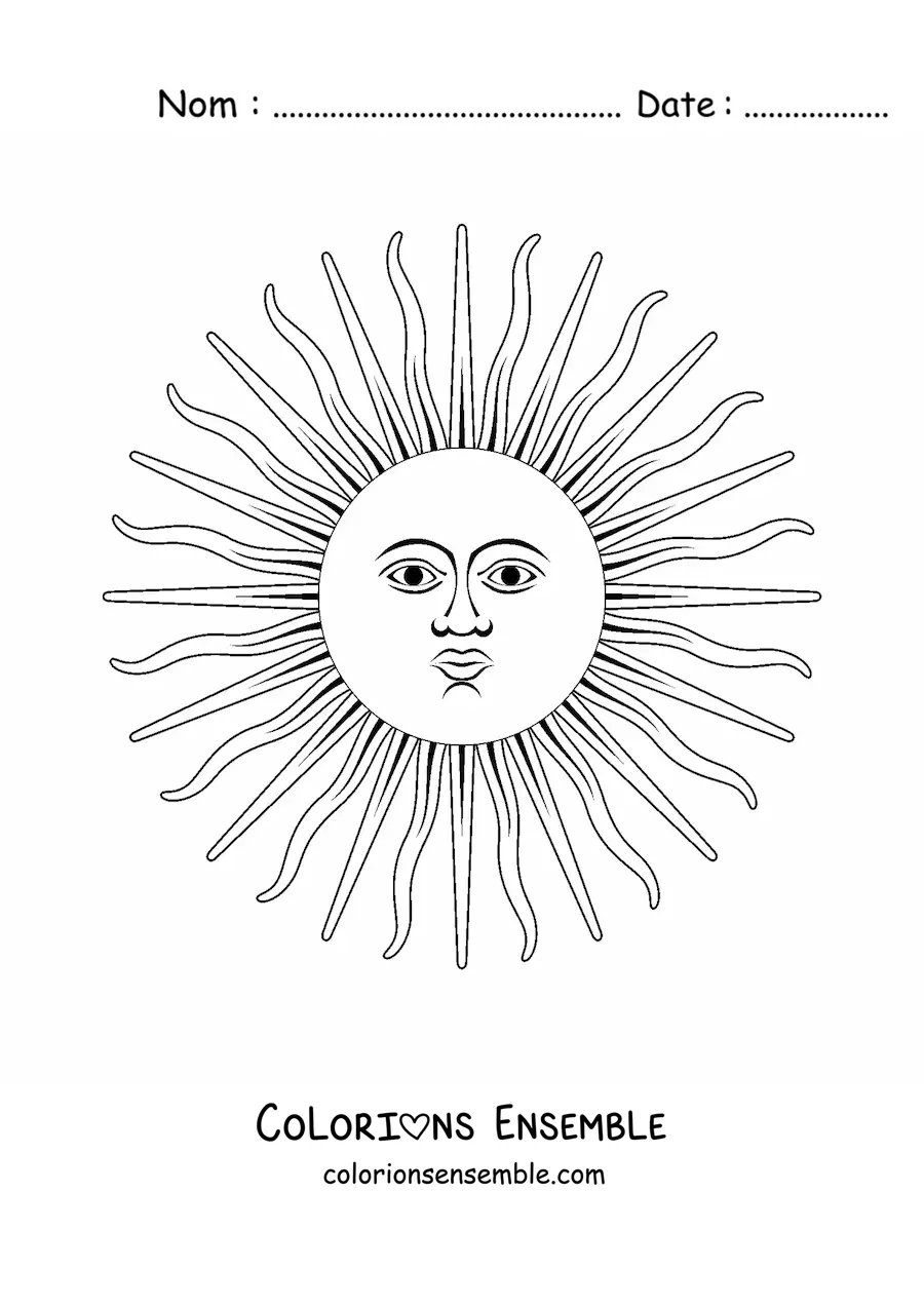 Image à colorier du soleil du drapeau de l'Argentine