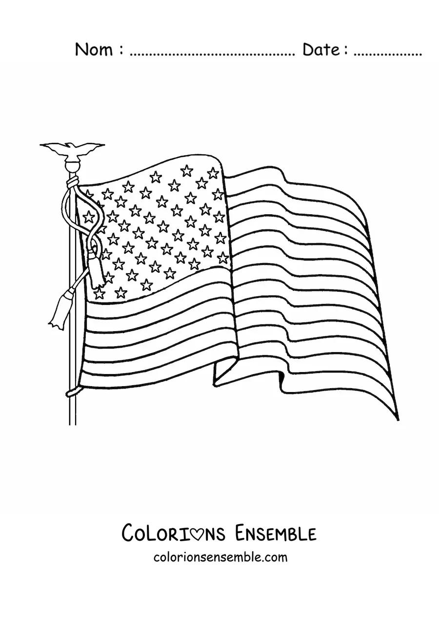 Image à colorier du drapeau des États-Unis flottant sur un mât