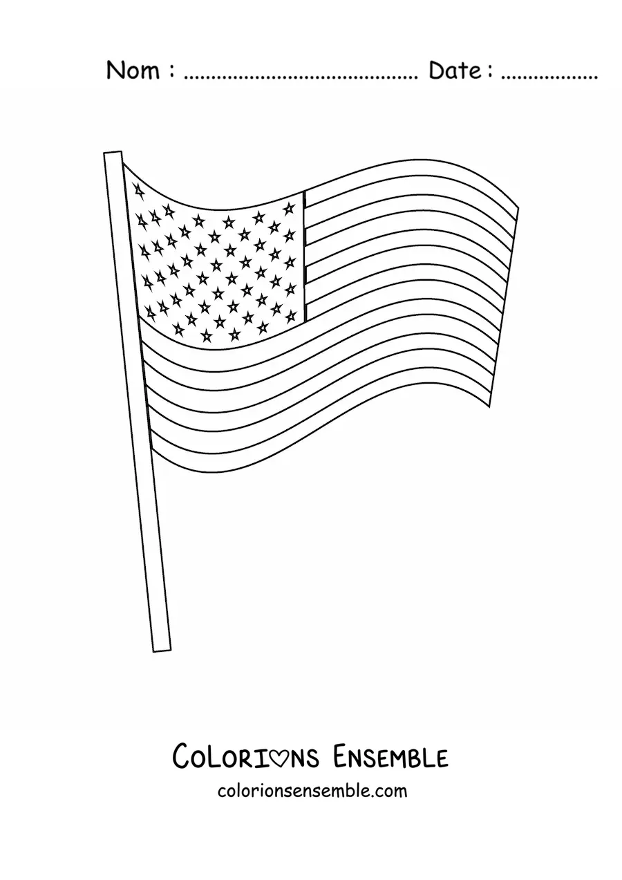 Image à colorier du drapeau des États-Unis sur un mât