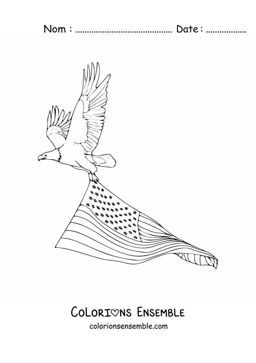Image à colorier d'un aigle portant le drapeau des États-Unis