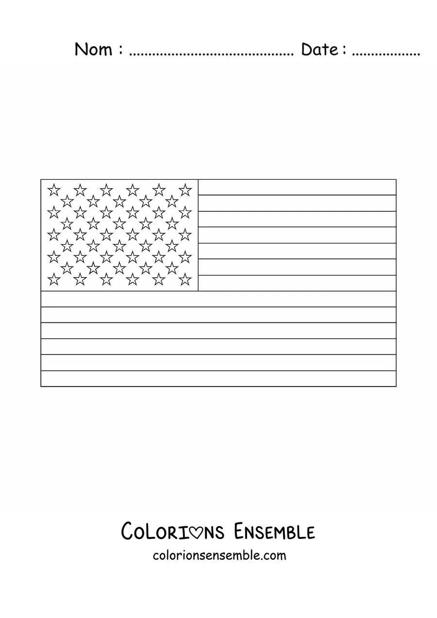 Image à colorier du drapeau des États-Unis à l'horizontale
