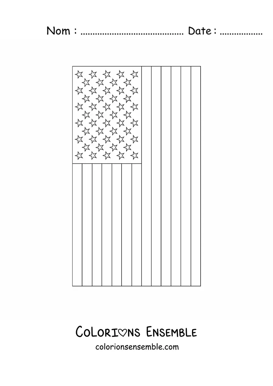Image à colorier du drapeau des États-Unis à la verticale