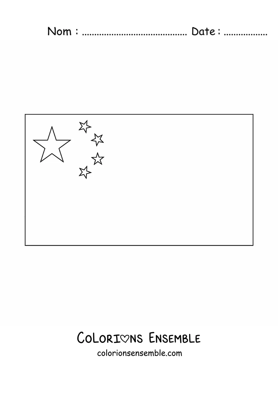 Image à colorier du drapeau de la Chine à l'horizontale
