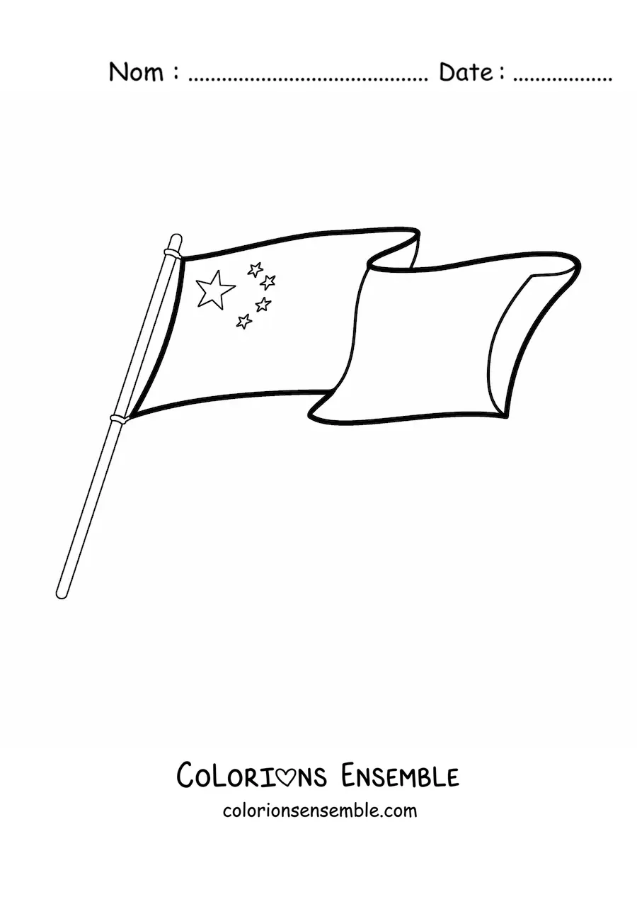 Image à colorier du drapeau de la Chine sur un mât