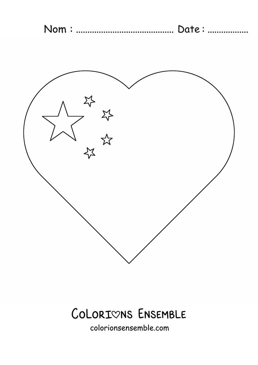 Image à colorier d'un emoji cœur aux couleurs du drapeau de la Chine