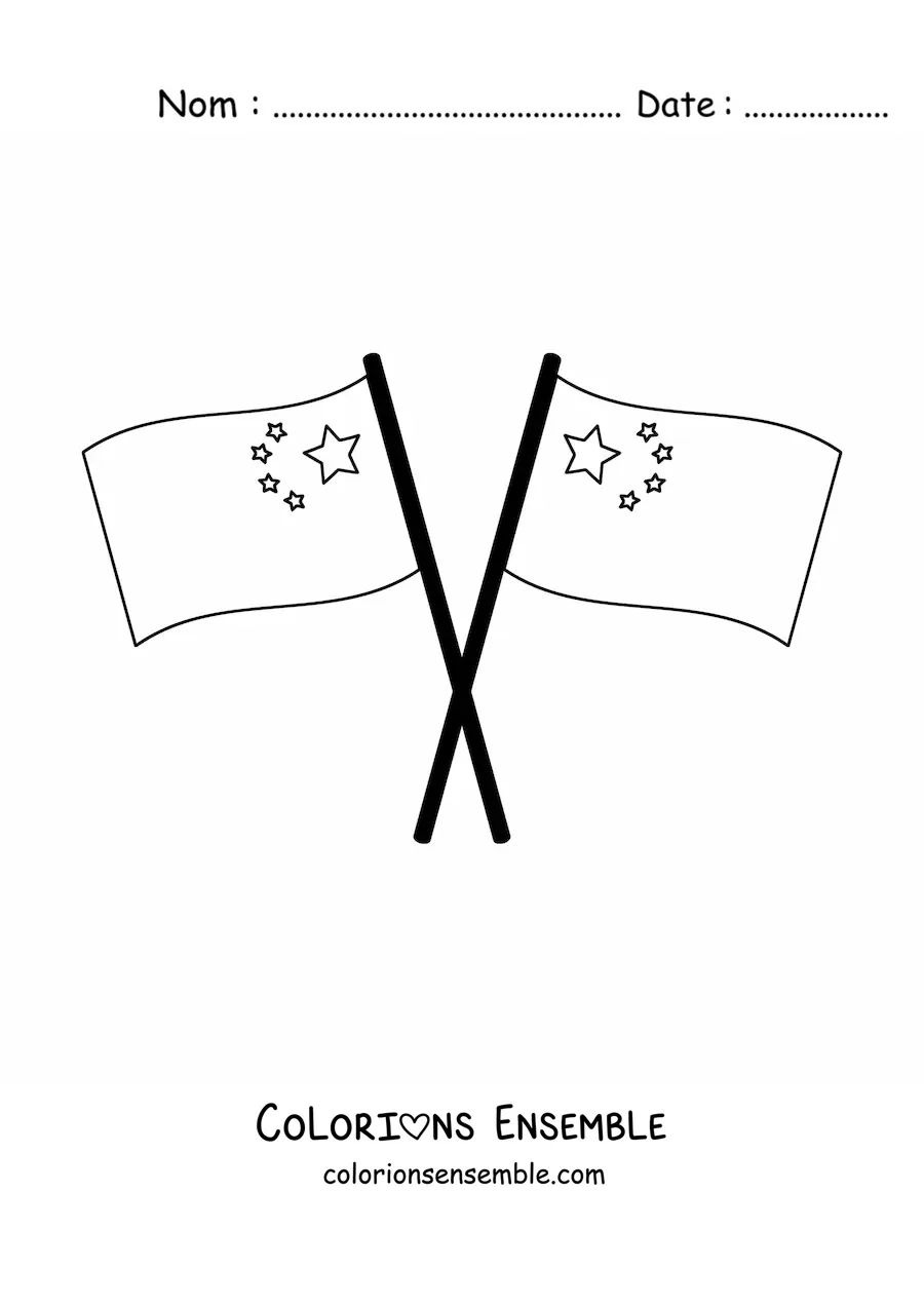 Image à colorier de deux drapeaux de la Chine