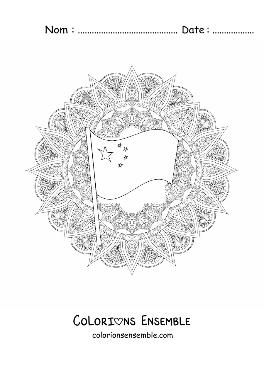 Image à colorier du drapeau de la Chine avec un mandala