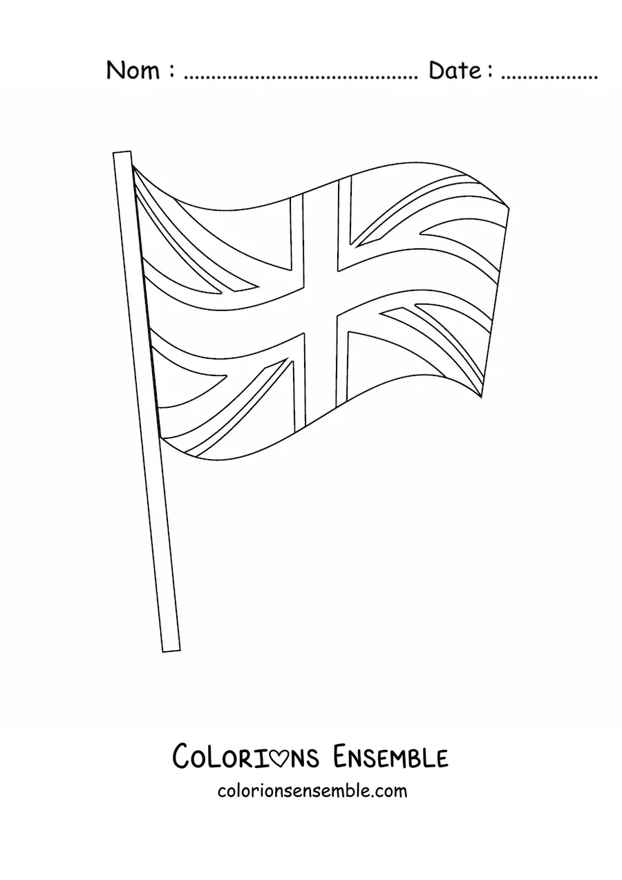 Image à colorier du drapeau du Royaume-Uni flottant sur un mât