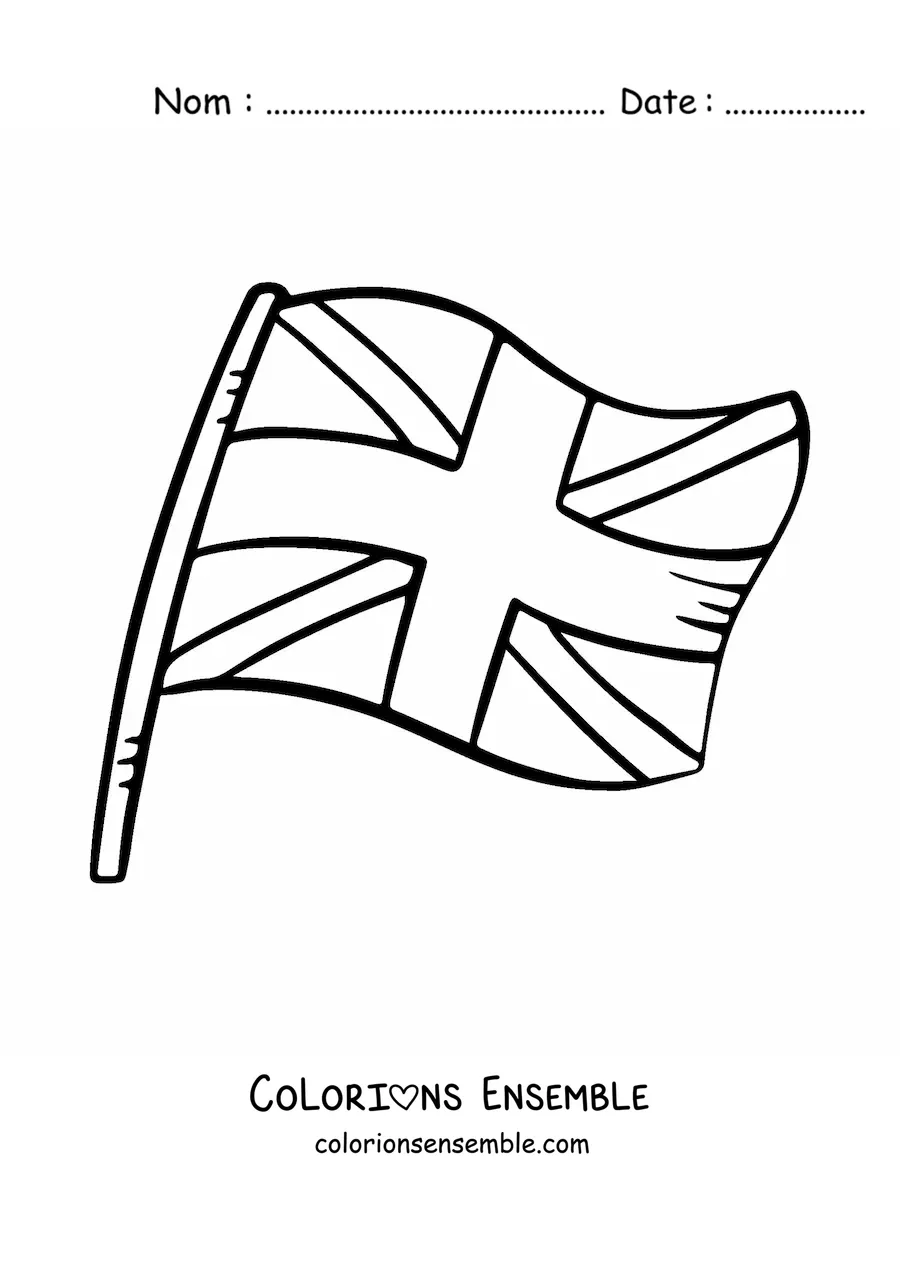 Image à colorier du drapeau du Royaume-Uni sur un mât