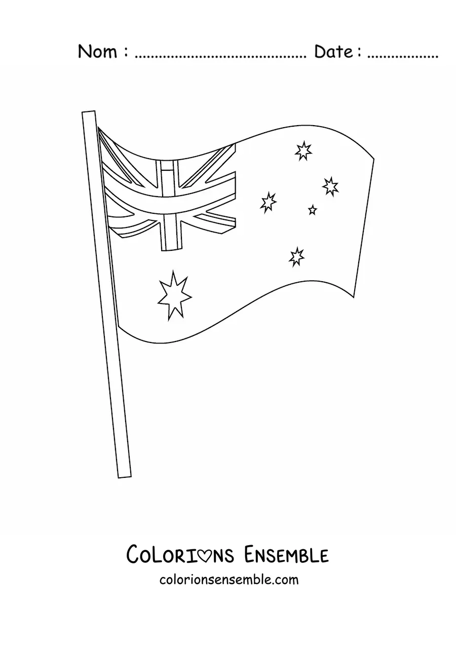 Image à colorier du drapeau de l’Australie flottant sur un mât