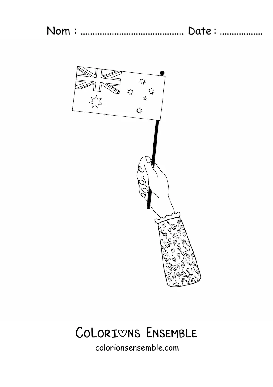 Image à colorier d’une main tenant le drapeau de l’Australie
