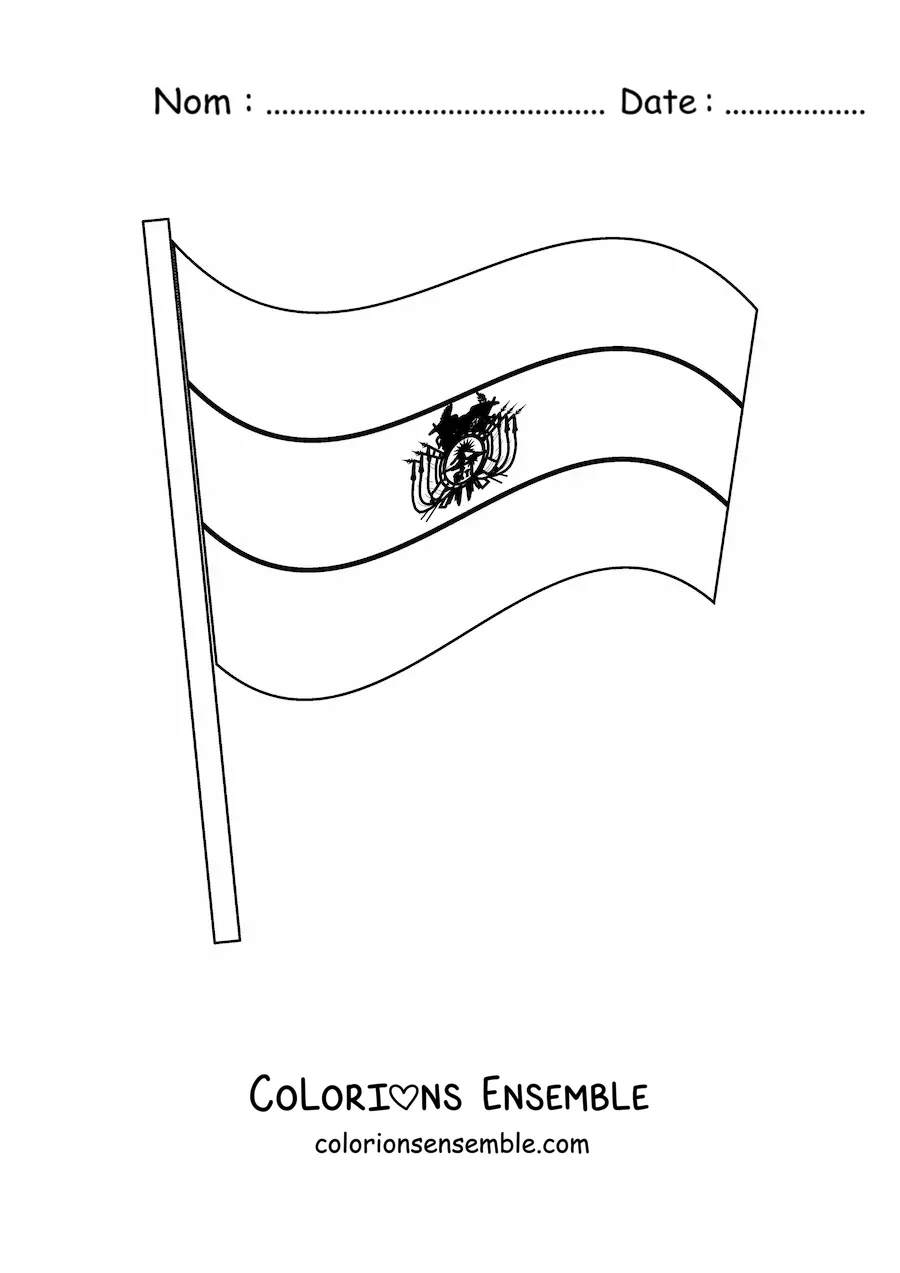 Image à colorier du drapeau de la Bolivie flottant sur un mât