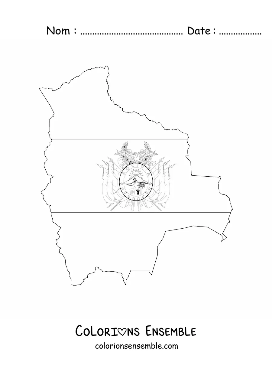 Image à colorier du drapeau de la Bolivie sur une carte